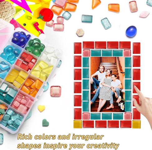350pcs بلاط الفسيفساء للحرف اليدوية ، والألوان المختلطة اللوازم الزجاجية غير المنتظمة مع صندوق التخزين ، ومجموعات الفسيفساء للبالغين للحرف الفنية DIY ، لوازم الفسيفساء لزينة المنزل in Kuwait