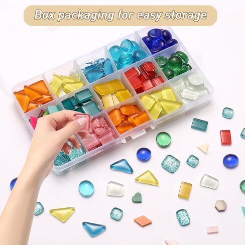 350pcs بلاط الفسيفساء للحرف اليدوية ، والألوان المختلطة اللوازم الزجاجية غير المنتظمة مع صندوق التخزين ، ومجموعات الفسيفساء للبالغين للحرف الفنية DIY ، لوازم الفسيفساء لزينة المنزل in Kuwait