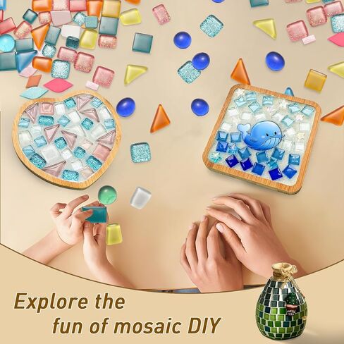 350pcs بلاط الفسيفساء للحرف اليدوية ، والألوان المختلطة اللوازم الزجاجية غير المنتظمة مع صندوق التخزين ، ومجموعات الفسيفساء للبالغين للحرف الفنية DIY ، لوازم الفسيفساء لزينة المنزل in Kuwait