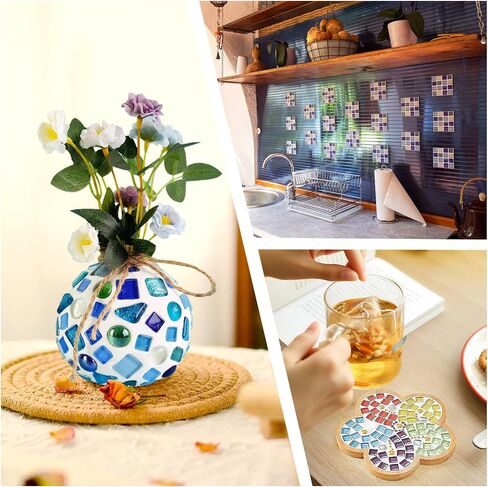 350pcs بلاط الفسيفساء للحرف اليدوية ، والألوان المختلطة اللوازم الزجاجية غير المنتظمة مع صندوق التخزين ، ومجموعات الفسيفساء للبالغين للحرف الفنية DIY ، لوازم الفسيفساء لزينة المنزل in Kuwait