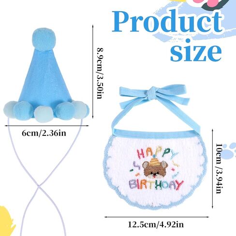 Blue Boy Cat Kitten Birthday Bandana Hat Numbers Cat Party Hat with Numbers Cats Birthday Party Supplies Small Dog Apparel Outfits Cats Embroidered Scarf Set Cute Pet Happy Birthdays Decorations in Saudi Arabia