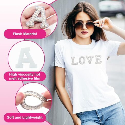 26 PCS Pearl Rhinestone Letter Patches Rhinestone Iron على Patch A-Z الحديد على بقع للملابس اللمعان الأبجدي التابوت أحجار البؤرة. in Kuwait