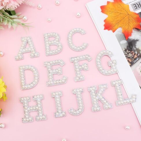 26 PCS Pearl Rhinestone Letter Patches Rhinestone Iron على Patch A-Z الحديد على بقع للملابس اللمعان الأبجدي التابوت أحجار البؤرة. in Kuwait