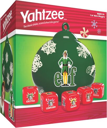 YAHTZEE: Elf Edition, Exclusive Holiday Ornament Cup Featuring Buddy, Roll the dice & Spread the Christmas Spirit, Classic Dice Game for Fans, Adults & Families, Official Elf Merchandise & Collectible in Saudi Arabia