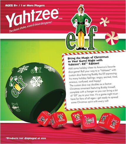 YAHTZEE: Elf Edition, Exclusive Holiday Ornament Cup Featuring Buddy, Roll the dice & Spread the Christmas Spirit, Classic Dice Game for Fans, Adults & Families, Official Elf Merchandise & Collectible in Saudi Arabia