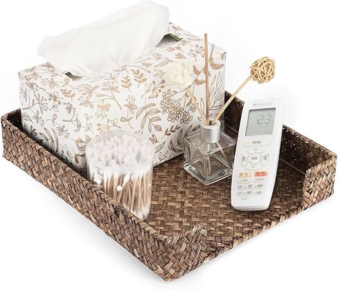 Btsky متعددة الأغراض A4 File Tray Natural Seagrass Desk Tray Organizer منسوجة الحرف الحجم المستندات المكتبية وثائق المجلات مجلة تخزين سلة منظم لحمام مستحضرات التجميل ، القهوة in Kuwait