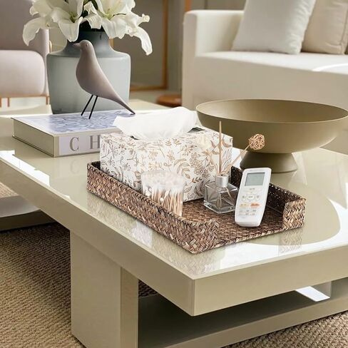 Btsky متعددة الأغراض A4 File Tray Natural Seagrass Desk Tray Organizer منسوجة الحرف الحجم المستندات المكتبية وثائق المجلات مجلة تخزين سلة منظم لحمام مستحضرات التجميل ، القهوة in Kuwait
