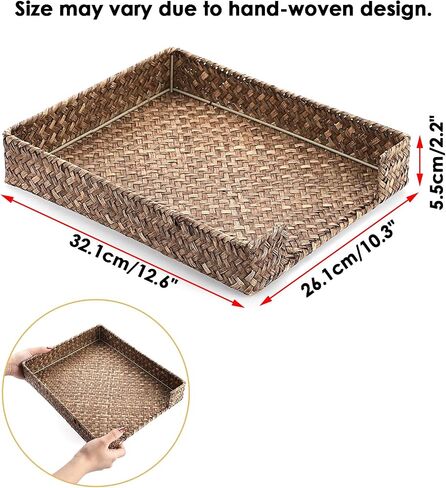 Btsky متعددة الأغراض A4 File Tray Natural Seagrass Desk Tray Organizer منسوجة الحرف الحجم المستندات المكتبية وثائق المجلات مجلة تخزين سلة منظم لحمام مستحضرات التجميل ، القهوة in Kuwait