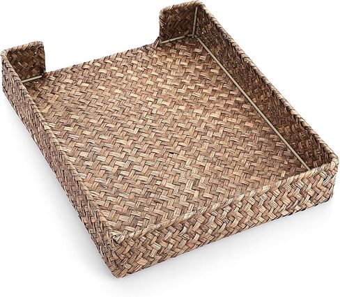 Btsky متعددة الأغراض A4 File Tray Natural Seagrass Desk Tray Organizer منسوجة الحرف الحجم المستندات المكتبية وثائق المجلات مجلة تخزين سلة منظم لحمام مستحضرات التجميل ، القهوة in Kuwait