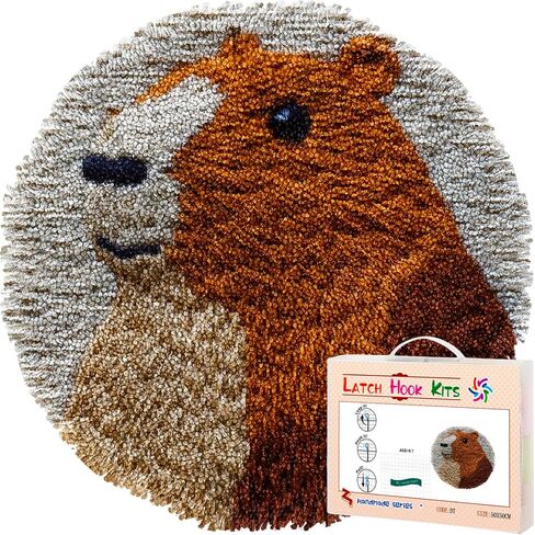 Latch Hook Rug Kit Cute Capybara Round Carpet Crochet Yarn Craft DIY Hook and Latch Door Mat Tapestry for Christmas Home Floor Decoration 50x50cm-1 in Saudi Arabia