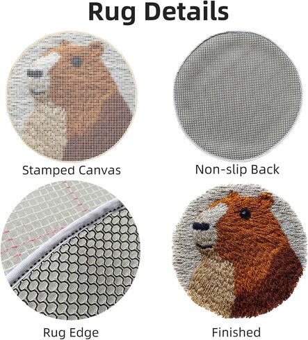 Latch Hook Rug Kit Cute Capybara Round Carpet Crochet Yarn Craft DIY Hook and Latch Door Mat Tapestry for Christmas Home Floor Decoration 50x50cm-1 in Saudi Arabia