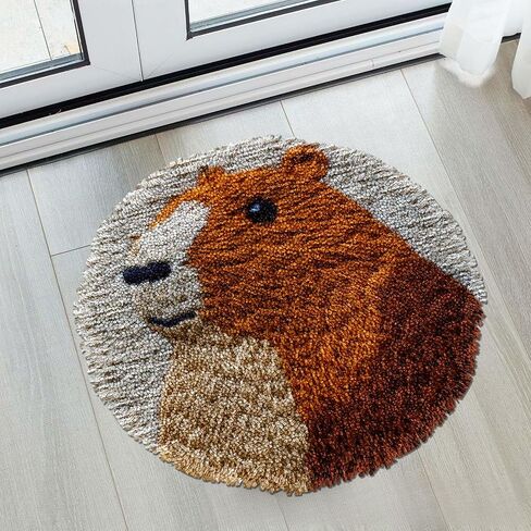 Latch Hook Rug Kit Cute Capybara Round Carpet Crochet Yarn Craft DIY Hook and Latch Door Mat Tapestry for Christmas Home Floor Decoration 50x50cm-1 in Saudi Arabia