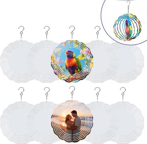 Sublimation Wind Spinner Blanks 10 Pack - 3D Aluminum Metal Round Wind Spinners for Heat Press Transfer, DIY Gift for Indoor Outdoor Garden Yard Decoration, 8 Inch in Saudi Arabia