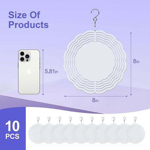Sublimation Wind Spinner Blanks 10 Pack - 3D Aluminum Metal Round Wind Spinners for Heat Press Transfer, DIY Gift for Indoor Outdoor Garden Yard Decoration, 8 Inch in Saudi Arabia