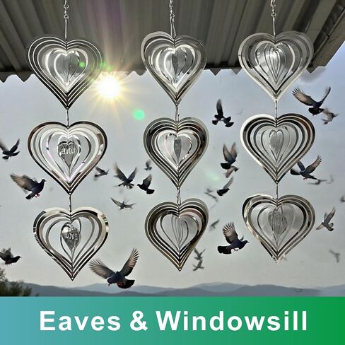 Shiny Metal Bird Reflectors Wind Spinners 360° Wind-Spinning Quiet Reflective Bird Deterrent Decor for Small Yard Orchard Bird-Prone Areas (Diamond-Shaped/Silver / 9 Pcs / 3 Set) in Saudi Arabia