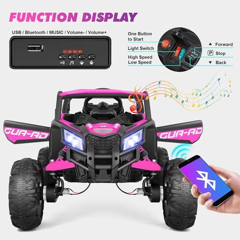 JOYLDIAS 4WD Ride On Car, 12V Battery Powered Electric Off-Road UTV for Kids, 4X4 Electric Vehicle W/4 Powerful Engines, 2.4G Remote Control, Music, Bluetooth, LED Lights for Boys and Girls, Pink in Kuwait