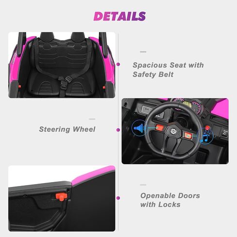 JOYLDIAS 4WD Ride On Car, 12V Battery Powered Electric Off-Road UTV for Kids, 4X4 Electric Vehicle W/4 Powerful Engines, 2.4G Remote Control, Music, Bluetooth, LED Lights for Boys and Girls, Pink in Kuwait