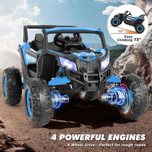 Joyldias 4WD Ride On Car ، و 12 فولت بطارية UTV الكهربائية على الطرق الوعرة للأطفال ، و 4 × 4 ، السيارة الكهربائية مع محركات قوية ، 2.4 جرام التحكم عن بعد ، الموسيقى ، البلوتوث ، مصابيح LED للبنين والبنات ، الوردي in Kuwait