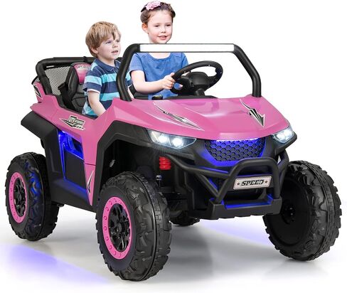 Costzon 2-Seater Ride on Car for Kids, 12V Kids' Electric Vehicles w/Remote Control, 4 Shock Absorbers, Wireless Music & FM, 3 Speeds, Ambiance Lights, Electric Car UTV for Boys Girls (Red) in Saudi Arabia