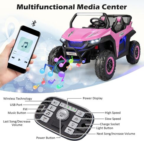Costzon 2-Seater Ride on Car for Kids, 12V Kids' Electric Vehicles w/Remote Control, 4 Shock Absorbers, Wireless Music & FM, 3 Speeds, Ambiance Lights, Electric Car UTV for Boys Girls (Red) in Saudi Arabia