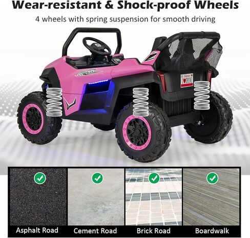 Costzon 2-Seater Ride on Car for Kids, 12V Kids' Electric Vehicles w/Remote Control, 4 Shock Absorbers, Wireless Music & FM, 3 Speeds, Ambiance Lights, Electric Car UTV for Boys Girls (Red) in Saudi Arabia