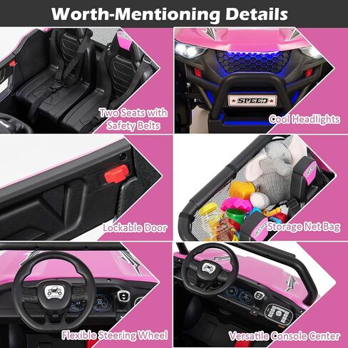 Costzon 2-Seater Ride on Car for Kids, 12V Kids' Electric Vehicles w/Remote Control, 4 Shock Absorbers, Wireless Music & FM, 3 Speeds, Ambiance Lights, Electric Car UTV for Boys Girls (Red) in Saudi Arabia