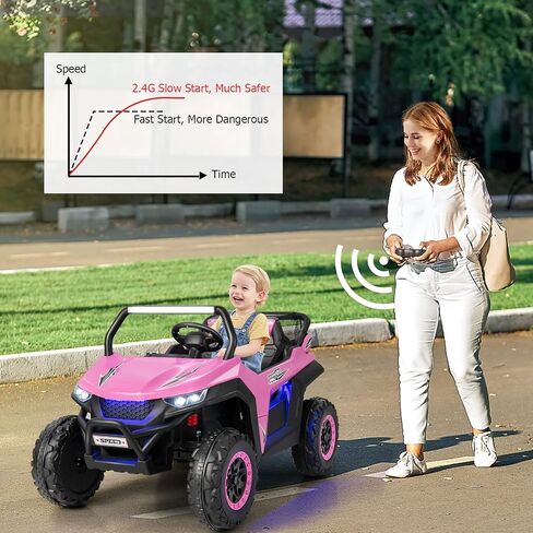 Costzon 2-Seater Ride on Car for Kids, 12V Kids' Electric Vehicles w/Remote Control, 4 Shock Absorbers, Wireless Music & FM, 3 Speeds, Ambiance Lights, Electric Car UTV for Boys Girls (Red) in Saudi Arabia