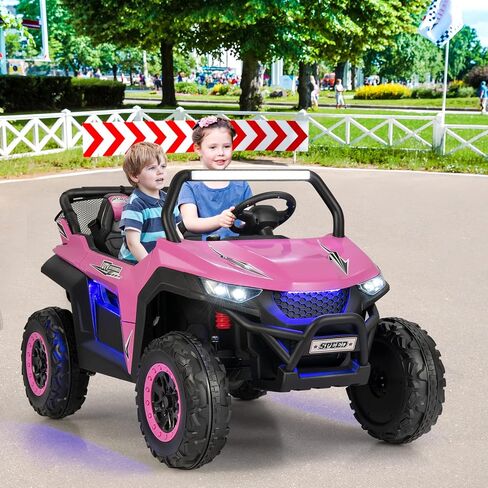 Costzon 2-Seater Ride on Car for Kids, 12V Kids' Electric Vehicles w/Remote Control, 4 Shock Absorbers, Wireless Music & FM, 3 Speeds, Ambiance Lights, Electric Car UTV for Boys Girls (Red) in Saudi Arabia