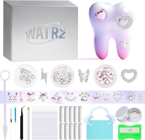 طقم جوهرة الأسنان Watrz ، مجموعة الأحجار الكريمة للماس للأسنان للأسنان بلورات DIY ، مجموعة المجوهرات للفتيات DIY Crystal Spider Snake Cross Heart Brooth Brold Pink Purple Red Black For Boys (White) in Kuwait
