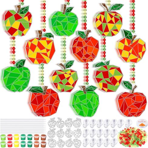24 مجموعة من الخريف Apple Suncatcher الحلي مجموعات DIY أكريليك التفاح الحرف الكبرى الطلاء ديكور النافذة الهندسية الخاصة بك لخريف عيد الشكر العودة إلى مدرسة الفصول الدراسية النشاط in Saudi Arabia