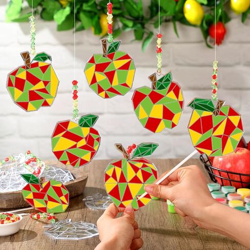 24 مجموعة من الخريف Apple Suncatcher الحلي مجموعات DIY أكريليك التفاح الحرف الكبرى الطلاء ديكور النافذة الهندسية الخاصة بك لخريف عيد الشكر العودة إلى مدرسة الفصول الدراسية النشاط in Saudi Arabia