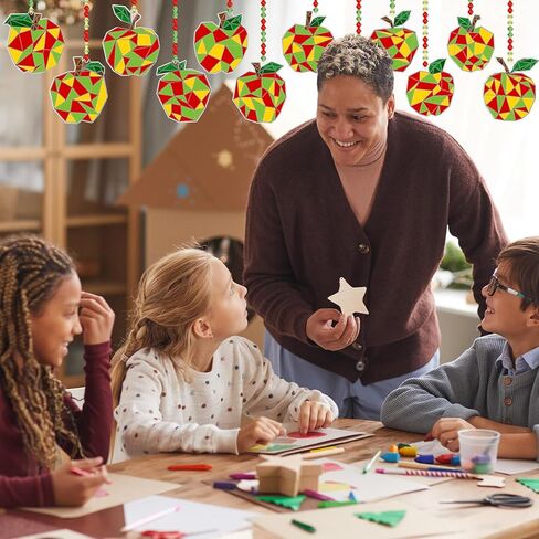 24 مجموعة من الخريف Apple Suncatcher الحلي مجموعات DIY أكريليك التفاح الحرف الكبرى الطلاء ديكور النافذة الهندسية الخاصة بك لخريف عيد الشكر العودة إلى مدرسة الفصول الدراسية النشاط in Saudi Arabia