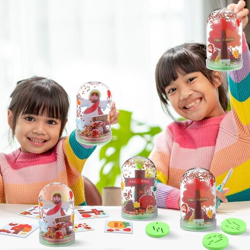 12 مجموعة أدوات حرفة دينية سقوط الثلج ، اجعل سقوطك الخاص لـ Jesus Snow Globes DIY البلاستيك اللمعان Globe Kit for Sunday School Church Classroom Autumn Harvest Supplies in Kuwait