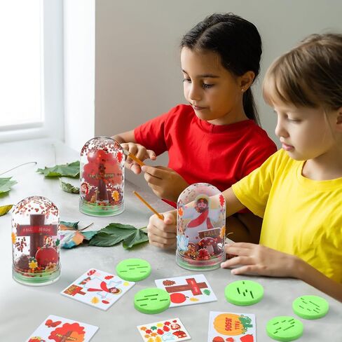 12 مجموعة أدوات حرفة دينية سقوط الثلج ، اجعل سقوطك الخاص لـ Jesus Snow Globes DIY البلاستيك اللمعان Globe Kit for Sunday School Church Classroom Autumn Harvest Supplies in Kuwait