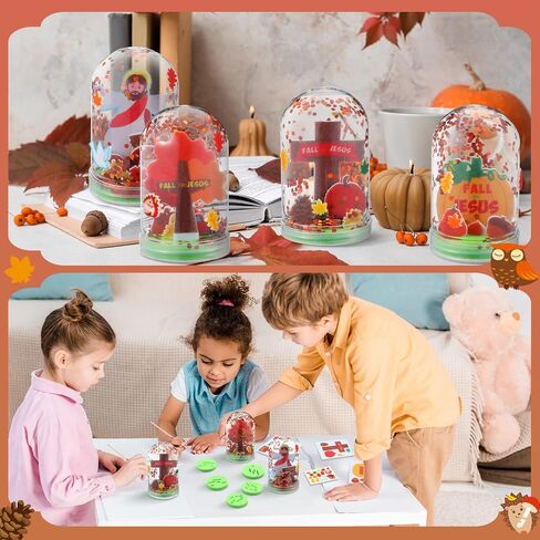 12 مجموعة أدوات حرفة دينية سقوط الثلج ، اجعل سقوطك الخاص لـ Jesus Snow Globes DIY البلاستيك اللمعان Globe Kit for Sunday School Church Classroom Autumn Harvest Supplies in Kuwait