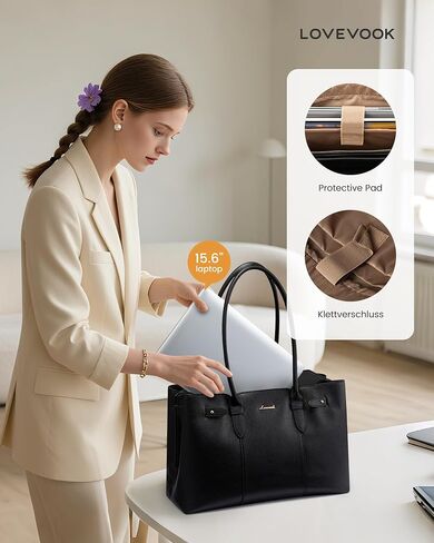 LOVEVOOK Laptop Tote Bag for Women, 15.6 Inch Waterproof Leather Computer Work Purse with Zipper for Teacher & Travel in Saudi Arabia