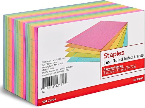 Staples 916330 3 بوصة × 5 بوصة تحكم بطاقات فهرس النيون المتنوعة 300/Pack (50998) in Saudi Arabia