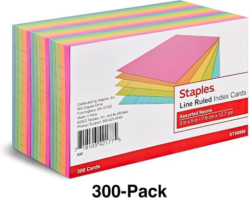 Staples 916330 3 بوصة × 5 بوصة تحكم بطاقات فهرس النيون المتنوعة 300/Pack (50998) in Saudi Arabia