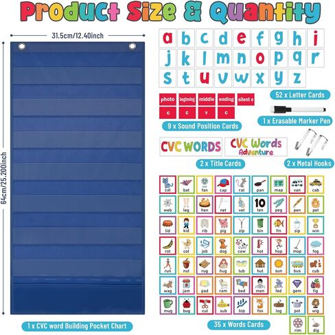 Pasimy CVC Word Pocket Pocket مع 65 بطاقات فلاش صوتية على الوجهين ، CVC Word Word Games Classroom يجب أن يكون في مرحلة ما قبل المدرسة لتعلم القراءة والإملاء (الأسود) in Kuwait