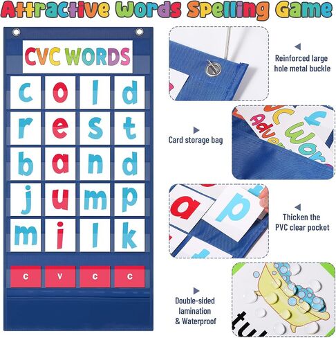 Pasimy CVC Word Pocket Pocket مع 65 بطاقات فلاش صوتية على الوجهين ، CVC Word Word Games Classroom يجب أن يكون في مرحلة ما قبل المدرسة لتعلم القراءة والإملاء (الأسود) in Kuwait