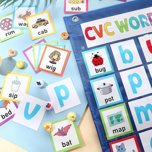 Pasimy CVC Word Pocket Pocket مع 65 بطاقات فلاش صوتية على الوجهين ، CVC Word Word Games Classroom يجب أن يكون في مرحلة ما قبل المدرسة لتعلم القراءة والإملاء (الأسود) in Kuwait