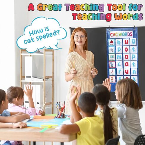 Pasimy CVC Word Pocket Pocket مع 65 بطاقات فلاش صوتية على الوجهين ، CVC Word Word Games Classroom يجب أن يكون في مرحلة ما قبل المدرسة لتعلم القراءة والإملاء (الأسود) in Kuwait