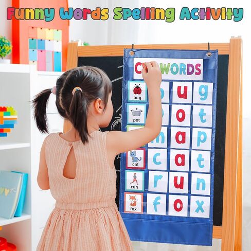 Pasimy CVC Word Pocket Pocket مع 65 بطاقات فلاش صوتية على الوجهين ، CVC Word Word Games Classroom يجب أن يكون في مرحلة ما قبل المدرسة لتعلم القراءة والإملاء (الأسود) in Kuwait