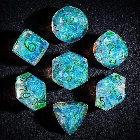 7PCS DND Dice Set,Transparent Sharp Edge Dice Set D&D RPG Polyhedral Die,for Dungeons and Dragons TTRPG Games Roleplaying Games,with Gift Box(Purple Blue Lotus) in Saudi Arabia