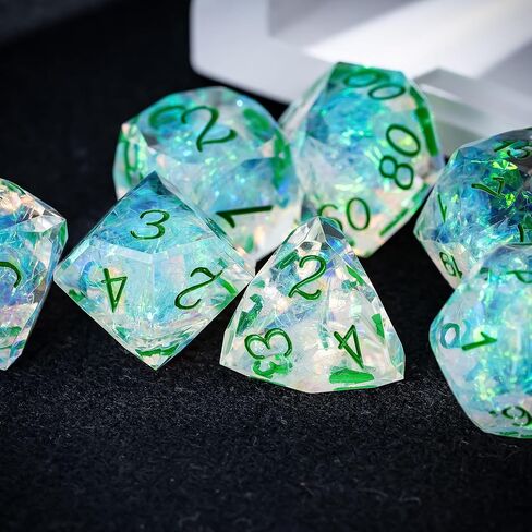 7PCS DND Dice Set,Transparent Sharp Edge Dice Set D&D RPG Polyhedral Die,for Dungeons and Dragons TTRPG Games Roleplaying Games,with Gift Box(Purple Blue Lotus) in Saudi Arabia