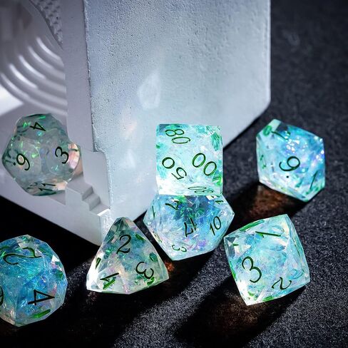 7PCS DND Dice Set,Transparent Sharp Edge Dice Set D&D RPG Polyhedral Die,for Dungeons and Dragons TTRPG Games Roleplaying Games,with Gift Box(Purple Blue Lotus) in Saudi Arabia