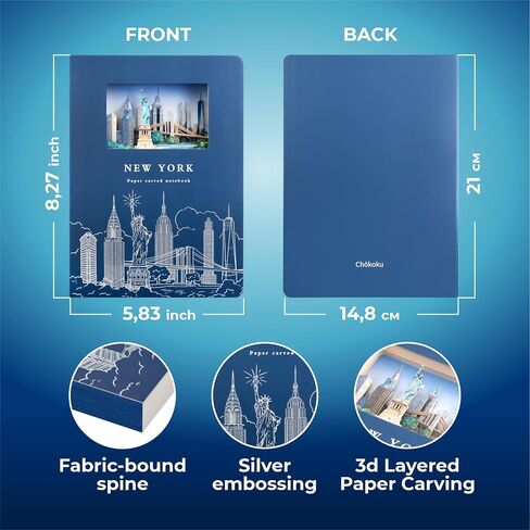 Chōkoku Gift Giftcover Dot Grid Notebook-3D Cutted Cityscape ، 120 صفحة (60 ورقة) ، تمثال لـ Liberty & Brooklyn Bridge ، مثالي للسفر ، الرسم والكتابة in Saudi Arabia