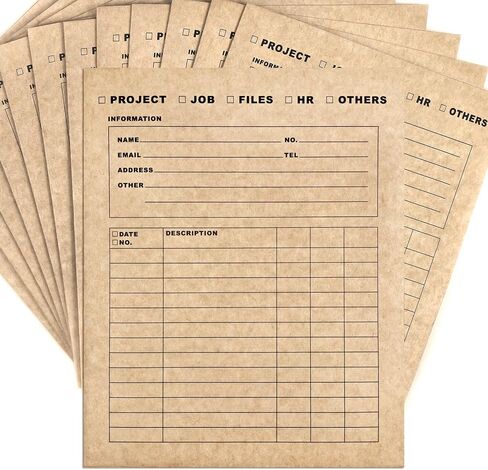 Durable Heavy-Duty Multi-Purpose Kraft Paper Record Folders - Two-Pocket, Preprinted to Track Job Progress, Classification, and Storage (9.4" x 11.5", Pack of 25) in Kuwait