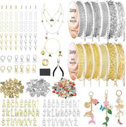 تشمل سلاسل قلادة Zplontya 18K لعدة مجوهرات 381pcs 50 قدمًا 12 رولز سلاسل قلادة من الذهب/الفضة ، حلقات القفز ، كماشة وملحقات لسوار قلادة DIY. in Kuwait