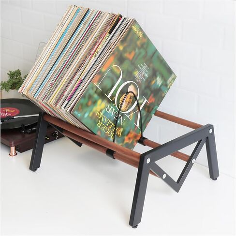 Vinyl Record Holder,Record Storage and Display Organizer for Countertop,Cd Storage Rack,Black metal frame paired with walnut wood,90-120 LP Vinyl Record Storage Rack. in Saudi Arabia